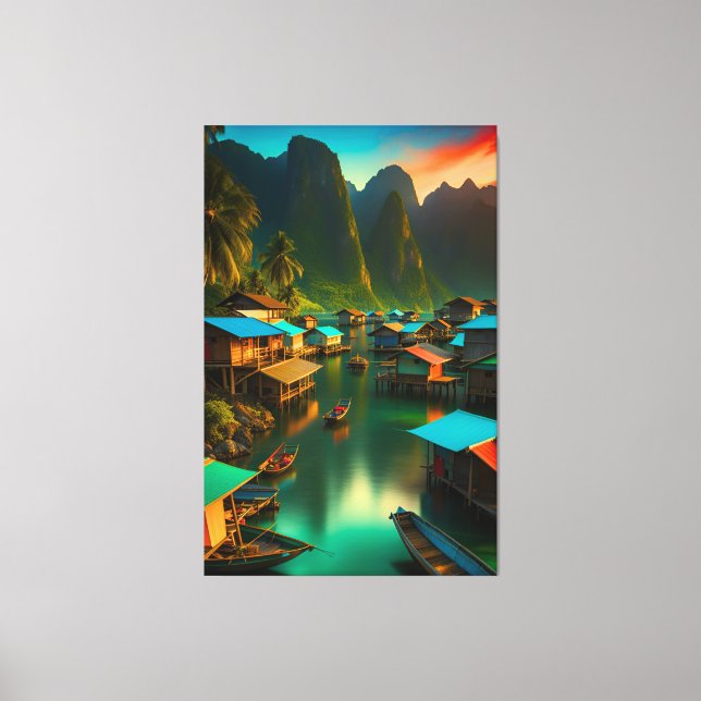 Indonesian Small Fishing Village Canvas Print (Front)
