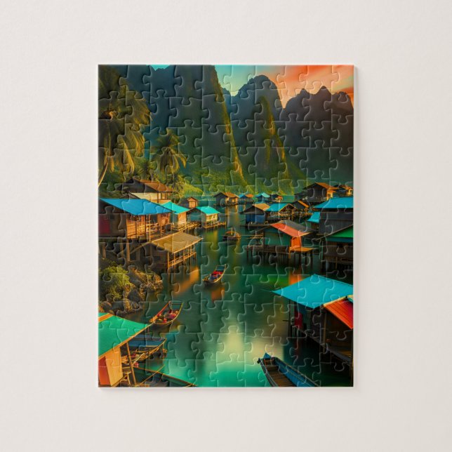 Indonesian Small Fishing Village Jigsaw Puzzle (Vertical)