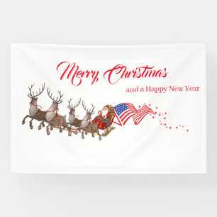 Indoor Banner Santa Reindeer US Flag Christmas