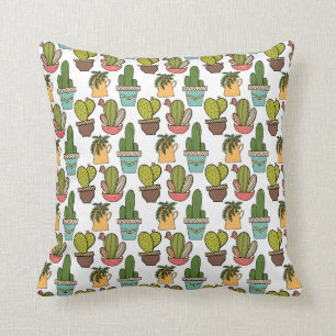 Indoor Cactus & Succulents In Pots Pattern Cushion