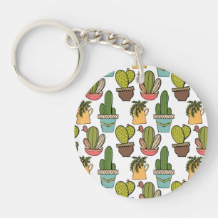 Indoor Cactus & Succulents In Pots Pattern Key Ring