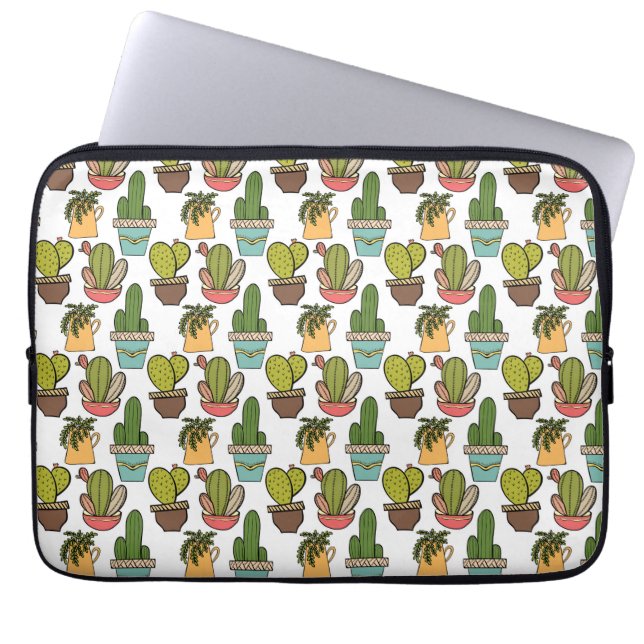 Indoor Cactus & Succulents In Pots Pattern Laptop Sleeve (Front)