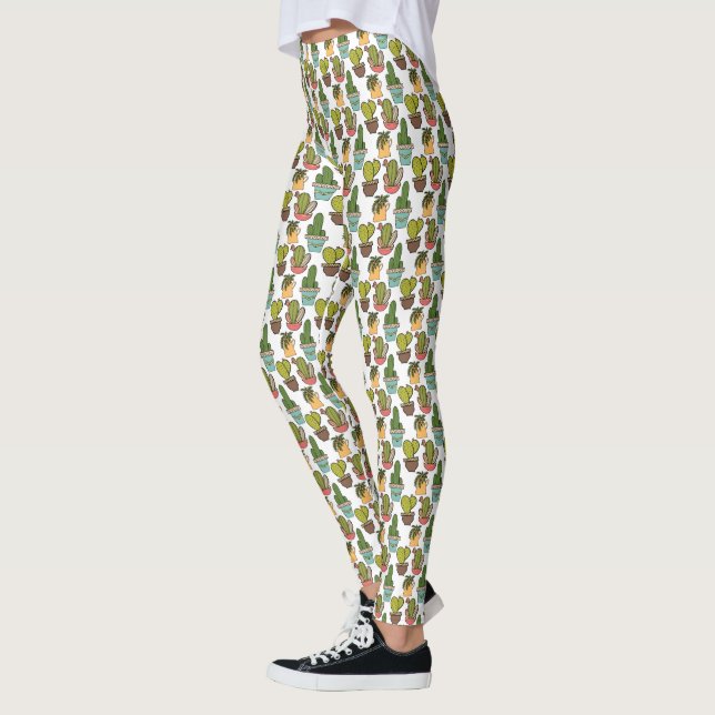 Indoor Cactus & Succulents In Pots Pattern Leggings (Left)
