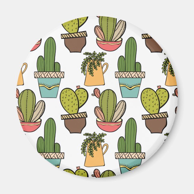Indoor Cactus & Succulents In Pots Pattern Magnet (Front)