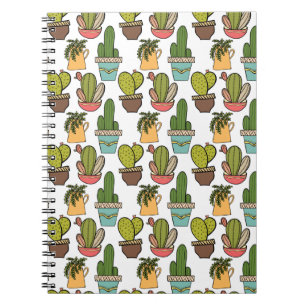 Indoor Cactus & Succulents In Pots Pattern Spiral Notebook
