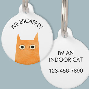 Indoor Cat Escaped Ginger Orange Cat Pet Tag