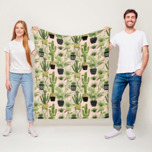 Indoor Oasis   Plant Lineup Pattern Fleece Blanket