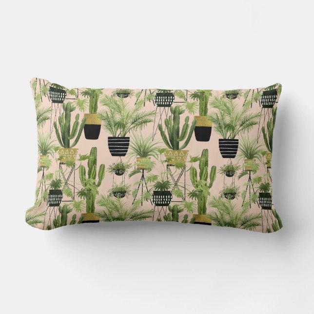 Indoor Oasis | Plant Lineup Pattern Lumbar Cushion (Front)