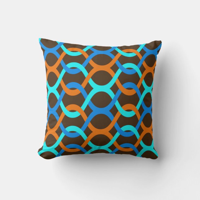 indoor or outdoor retro blue aqua orange brown cushion (Front)