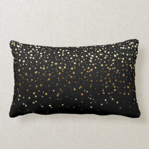 Indoor Petite Golden Stars Lumbar Pillow-Black Lumbar Cushion
