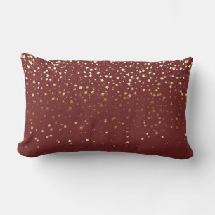 Indoor Petite Golden Stars Lumbar Pillow-Burgundy Cushion