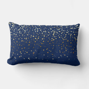 Indoor Petite Golden Stars Lumbar Pillow-Dark Blue Cushion