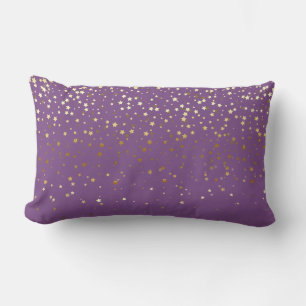 Indoor Petite Golden Stars Lumbar Pillow-Purple Cushion