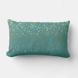 Indoor Petite Golden Stars Lumbar Pillow-Teal Cushion