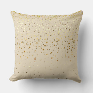 Indoor Petite Golden Stars Square Pillow-Beige Cushion