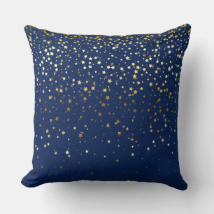 Indoor Petite Golden Stars Square Pillow-Dark Blue Cushion