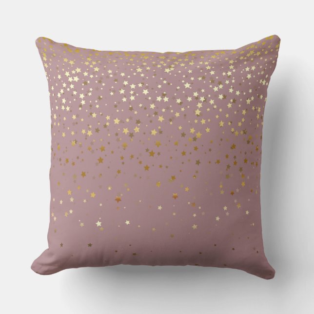 Indoor Petite Golden Stars Square Pillow-Mauve Cushion (Front)