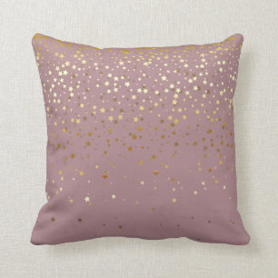 Indoor Petite Golden Stars Square Pillow-Mauve Cushion