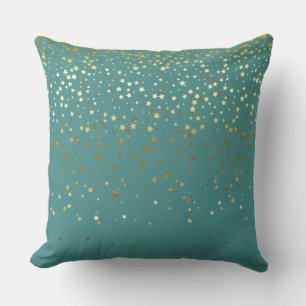 Indoor Petite Golden Stars Square Pillow-Teal Cushion