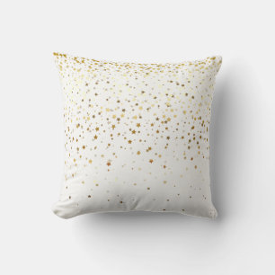 Indoor Petite Golden Stars Square Pillow-White Cushion
