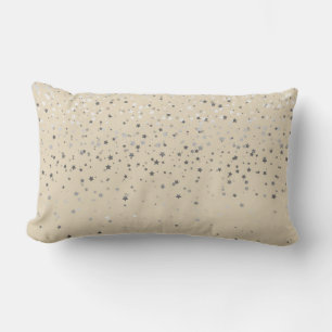 Indoor Petite Silver Stars Lumbar Pillow-Beige Cushion