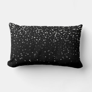Indoor Petite Silver Stars Lumbar Pillow-Black Cushion