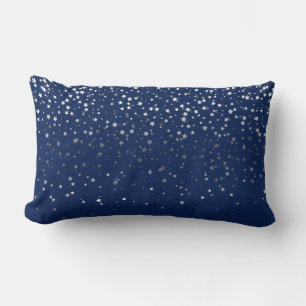 Indoor Petite Silver Stars Lumbar Pillow-Dark Blue Cushion