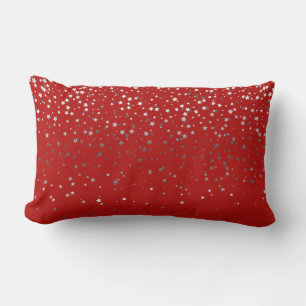 Indoor Petite Silver Stars Lumbar Pillow-Red Cushion