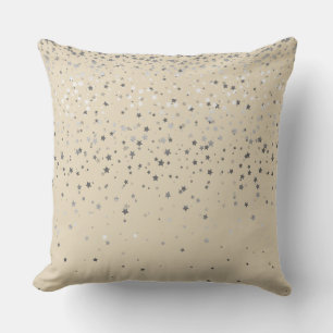 Indoor Petite Silver Stars Square Pillow-Beige Cushion