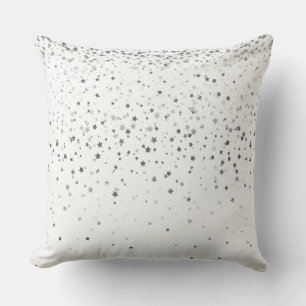Indoor Petite Silver Stars Square Pillow-White Cushion