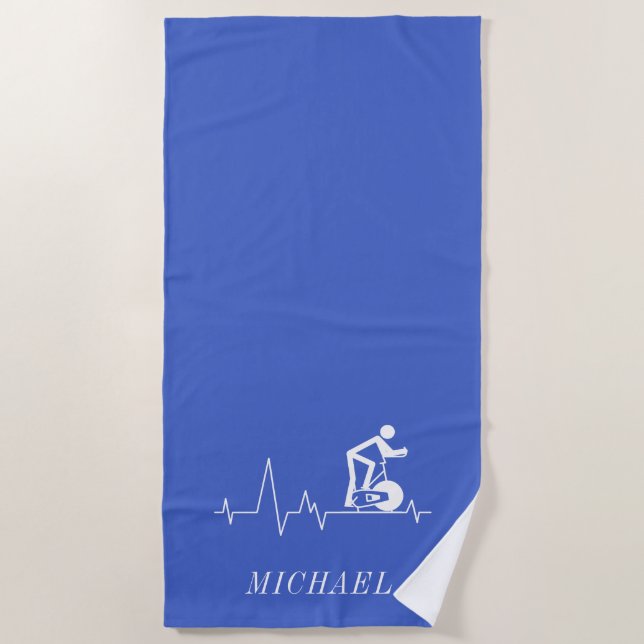Indoor Spinning Cycle Heartbeat Personalised Beach Towel (Front)