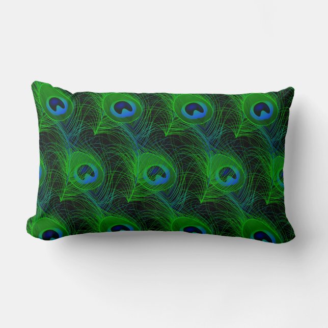 Indoor Throw Pillow-Peacock Feathers Lumbar Cushion (Front)