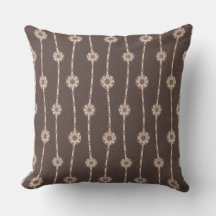 Indulgent Ophelia Floral Beads Chain Stripes Brown Cushion