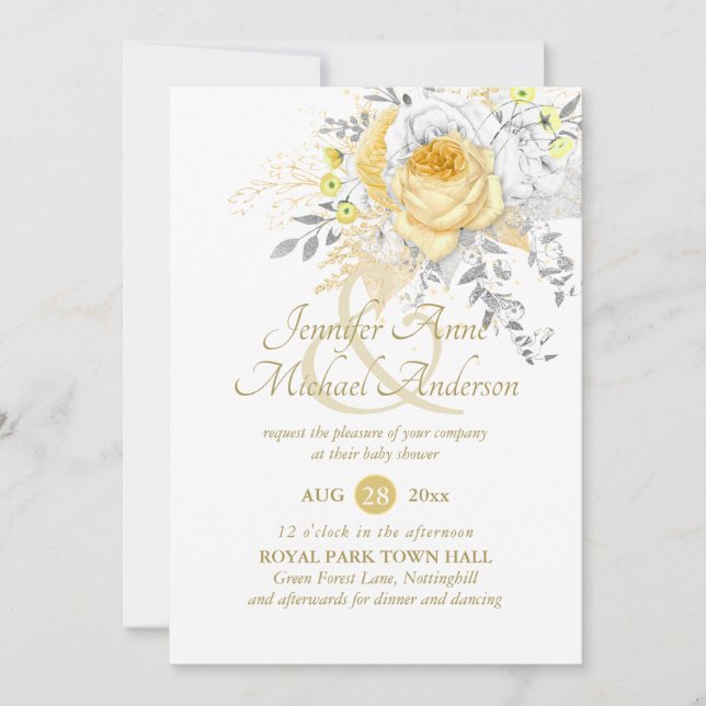 Indulgent White Gold Roses Bouquet Baby Shower (Front)