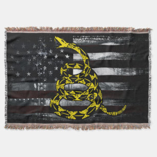 Industrial American Flag and Snake Clock Throw Blanket