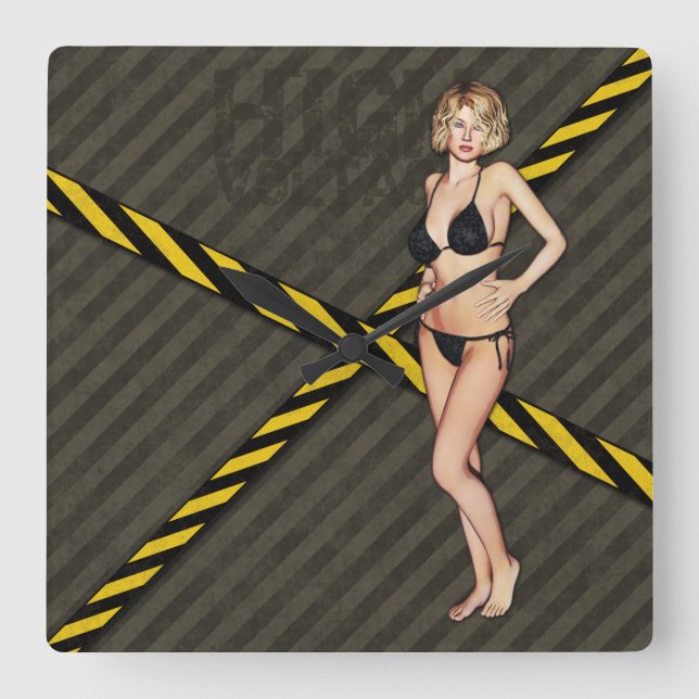 Industrial Bikini Babe Square Wall Clock (Front)