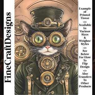 Industrial Brass Steampunk Cat Kitty AB7 Decoupage Tissue Paper
