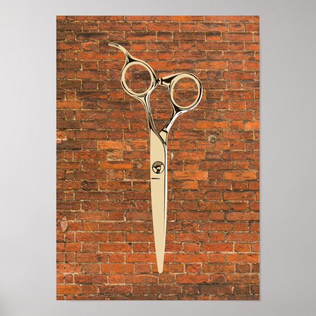 Industrial Brick Gold Scissor Hair Stylist Barber  Poster (Front)