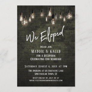 Industrial Brick with Edison Lights We Eloped Invitation