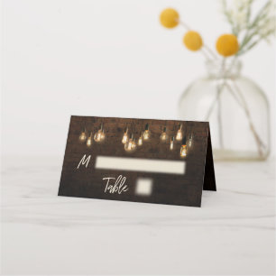 Industrial Bricks, Edison Lights Casual Typography Place Card