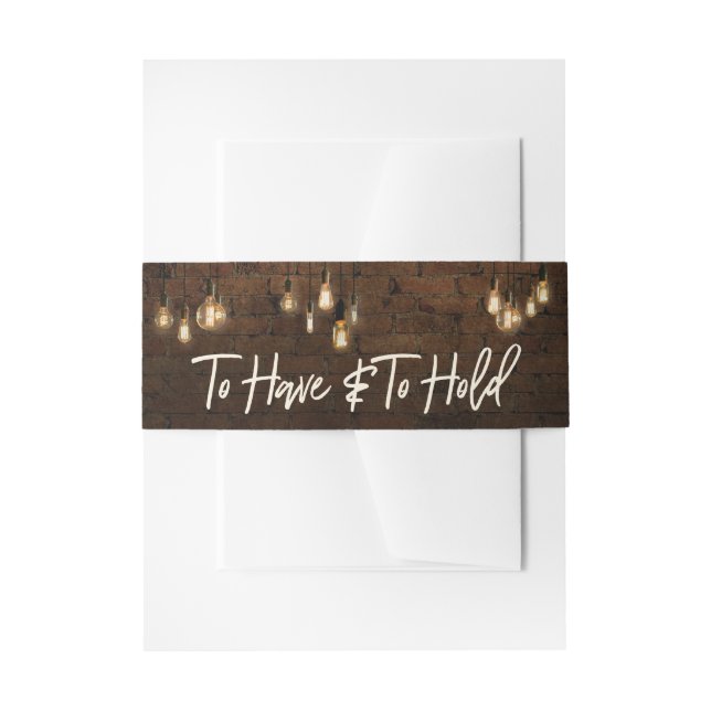 Industrial Bricks Edison Lights To Have & To Hold Invitation Belly Band (Front Example)