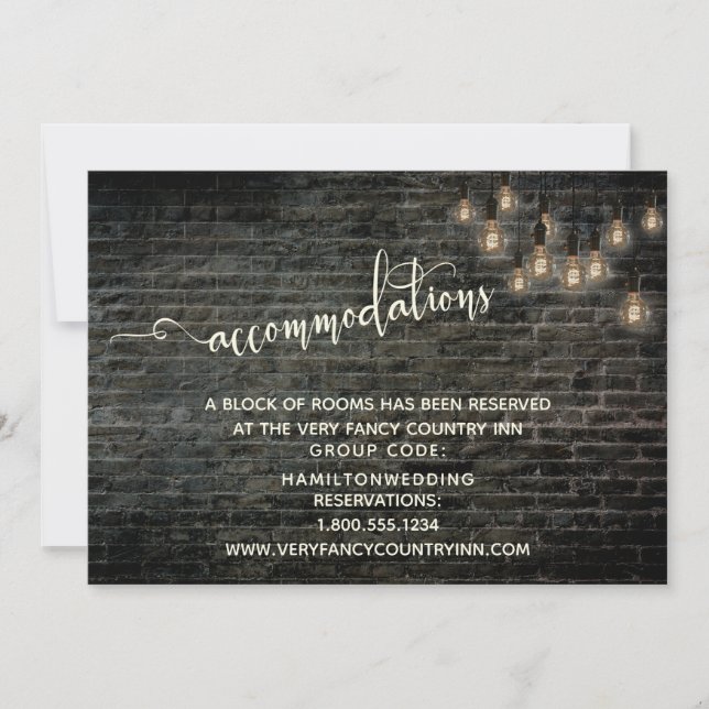 Industrial Bricks, Vintage Lights, Accommodations Save The Date (Front)