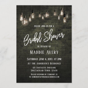 Industrial Bricks w/ Edison Lights Bridal Shower Invitation