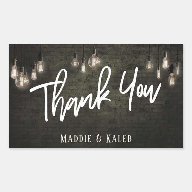 Industrial Bricks w/ Edison Lights Thank You Rectangular Sticker (Front)