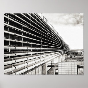 Industrial Building Black and White A4 Poster