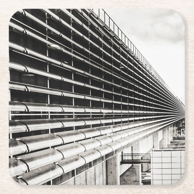 Industrial Building Black and White Paper Coaster (Front)