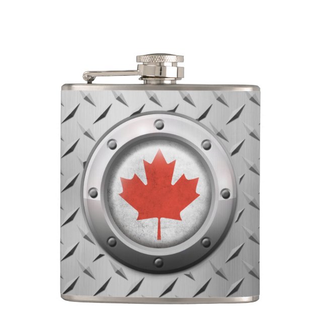 Industrial Canadian Flag with Steel Graphic Hip Flask (Front)