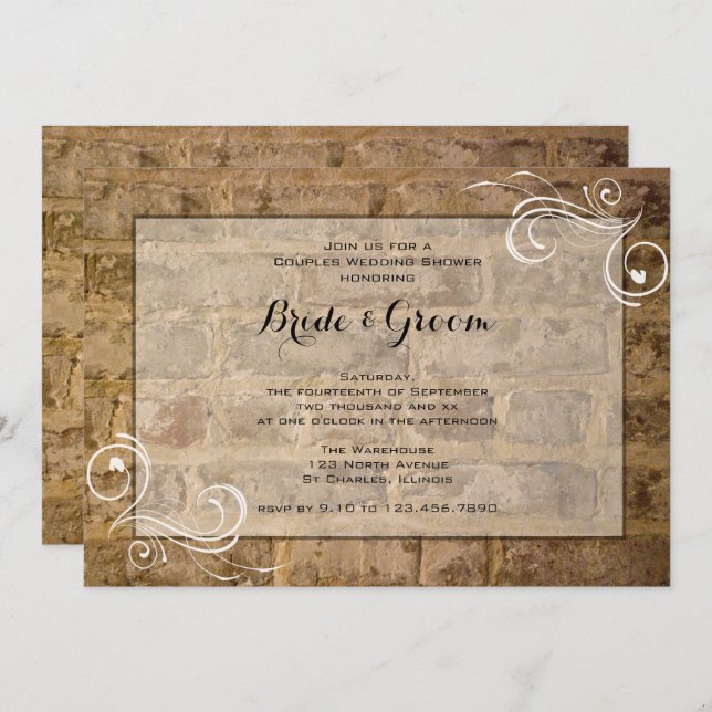 Industrial Chic Brick Swirl Couples Wedding Shower Invitation (Front/Back)