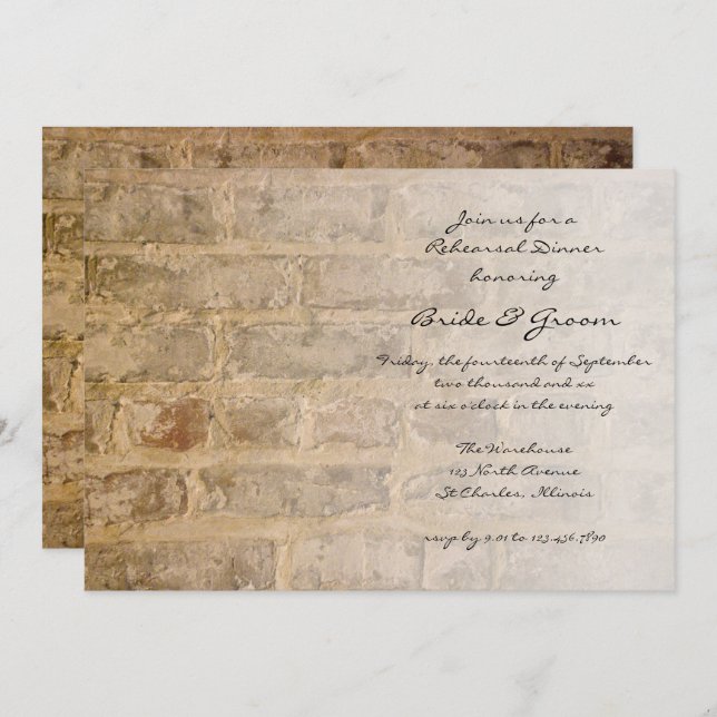 Industrial Chic Bricks Fade Rehearsal Dinner Invitation (Front/Back)