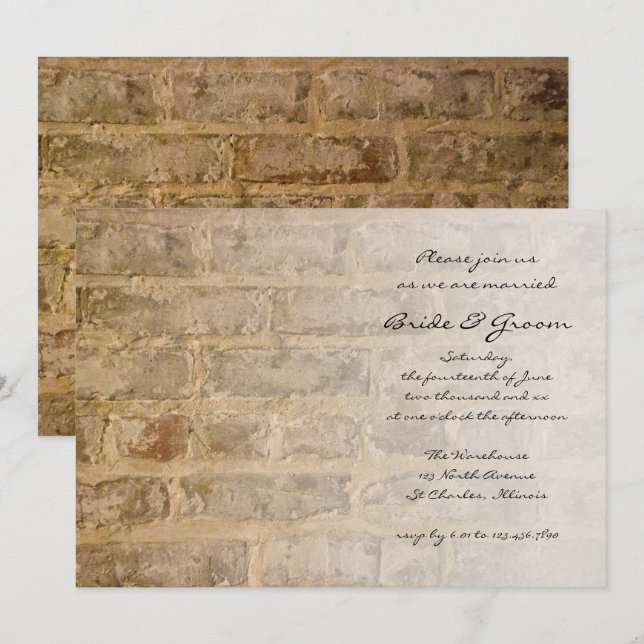 Industrial Chic Bricks Fade Wedding Invitation (Front/Back)